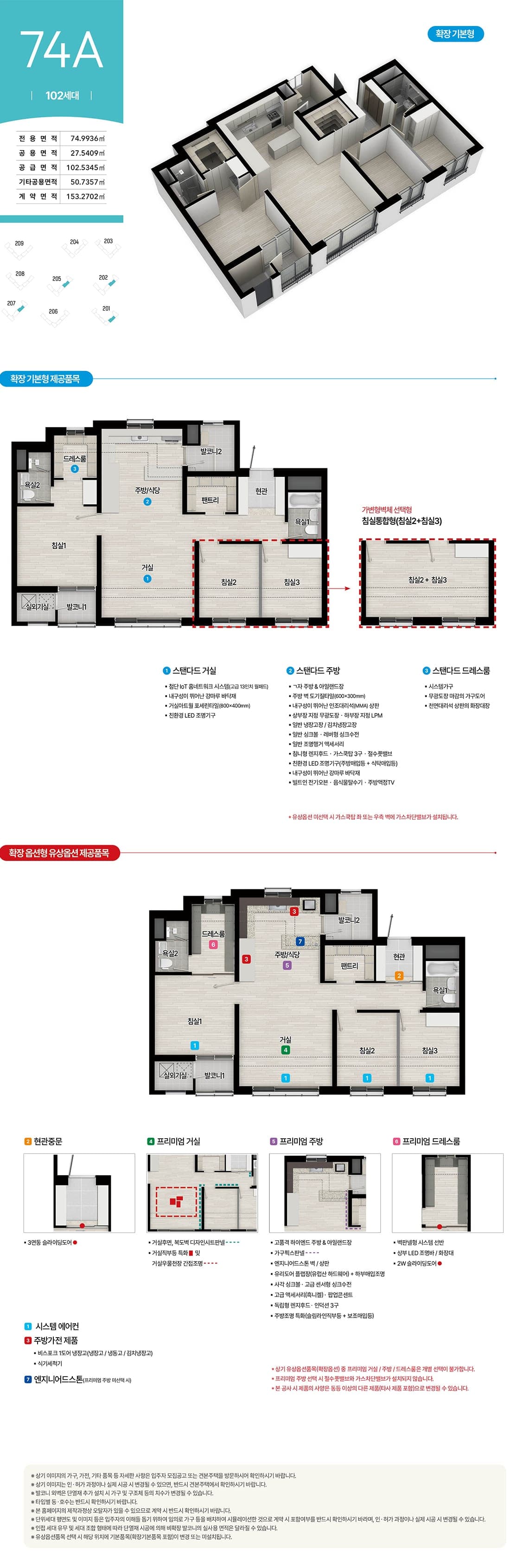 용인양지 서희스타힐스 하이뷰 74A 평면도 — 전용 74.9956㎡, 102세대