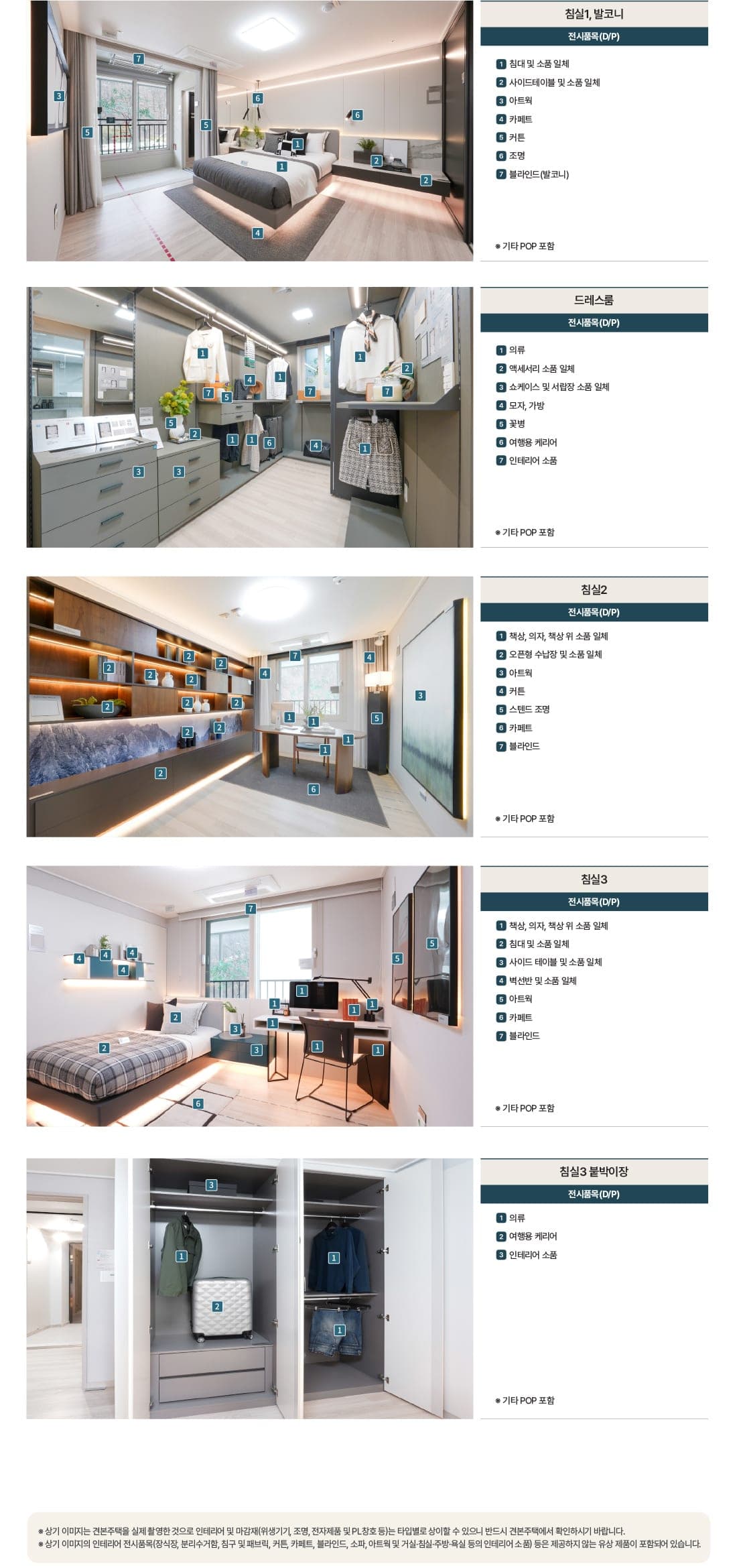 용인양지 서희스타힐스 하이뷰 84㎡ 견본주택 침실 1·드레스룸·침실 2·침실 3 D/P — 4Bay 판상형 침실 배치